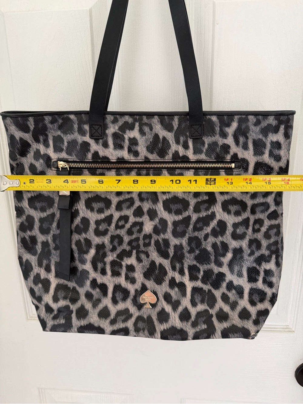 Kate Spade Gray Black Leopard Print Bow Detail Tote Shoulder Bag Travel Handbag - Picture 5 of 11